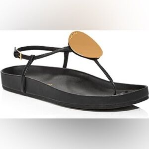 Tory Burch Women’s Patos Disk Leather Thong Black Sandals in size 9.5